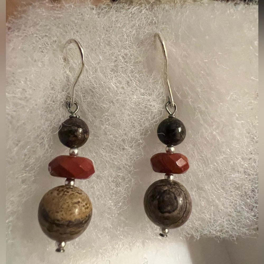 Barse Sterling Silver semi precious earrings, brown, red.